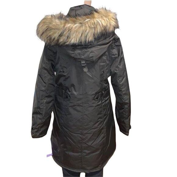 Madden Girl Womens Coat Jacket Parka Long Hooded Faux Fur Trim Green Small - Picture 5 of 12